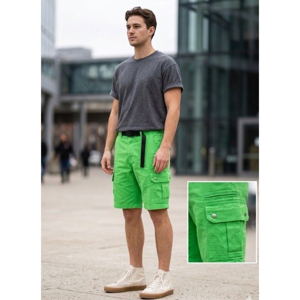 Watson Studios Neon Green Cargo Shorts Mens Size Medium NWOT Streetwear Skater
